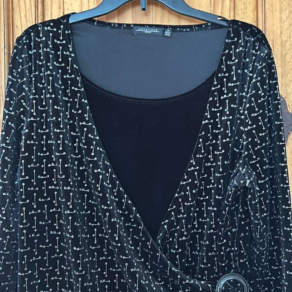 ***** 5 for $25 Notations Woman Black Velvet Top with Silver